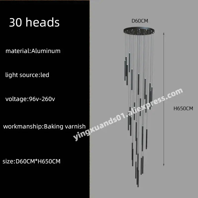 Modern black cylindrical led chandelier stairs pendant for lobby