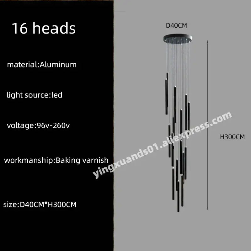 Modern black cylindrical led chandelier stairs pendant for lobby