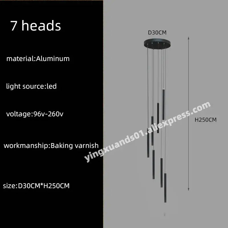 Modern black cylindrical led chandelier stairs pendant for lobby