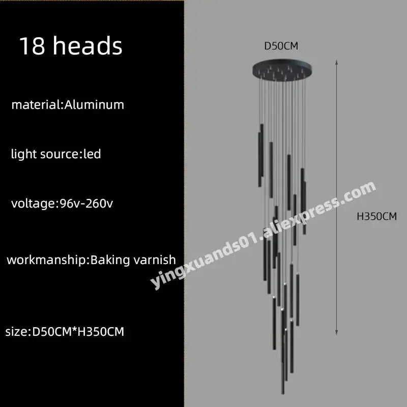 Modern black cylindrical led chandelier stairs pendant for lobby