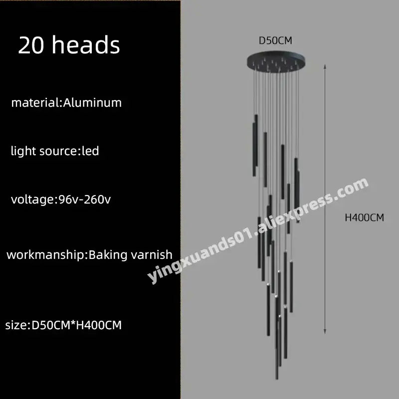 Modern black cylindrical led chandelier stairs pendant for lobby