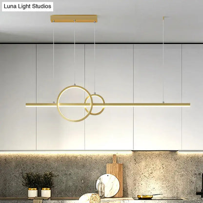 Modern black led ring and line pendant light dining room third gear color