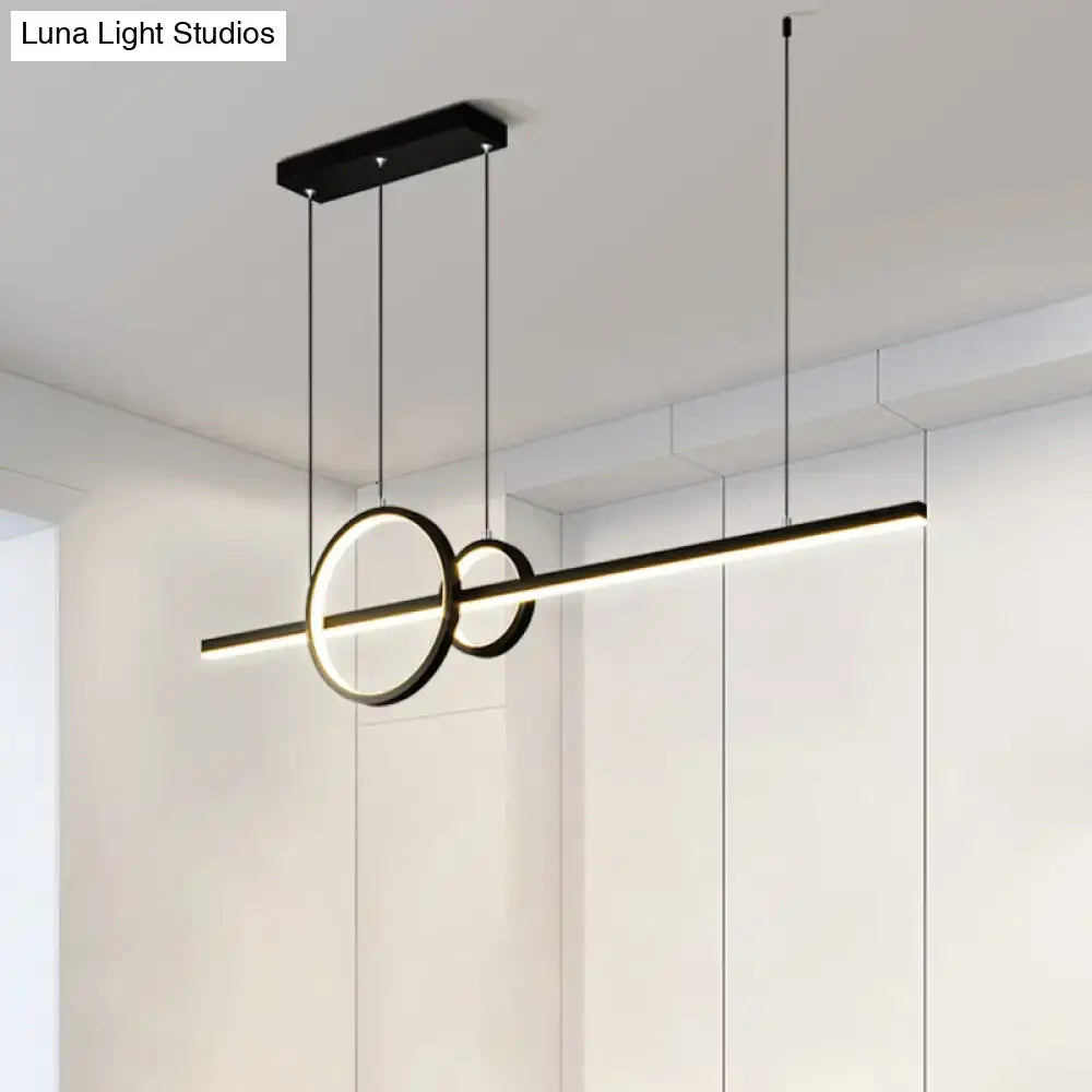 Modern black led ring and line pendant light dining room third gear color