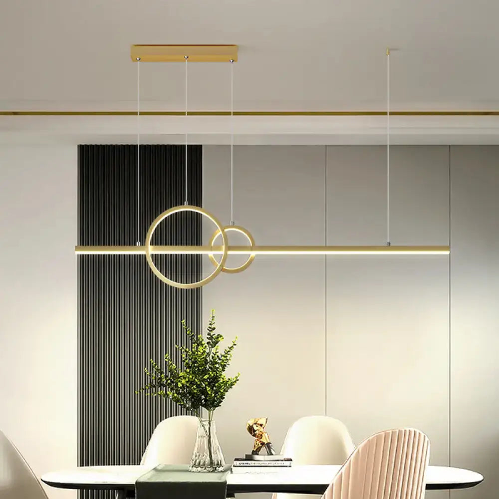 Modern black led ring and line pendant light dining room third gear color