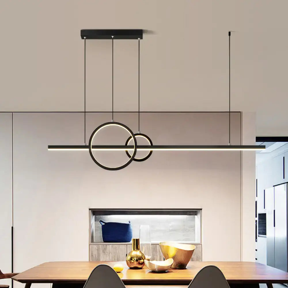 Modern black led ring and line pendant light dining room third gear color