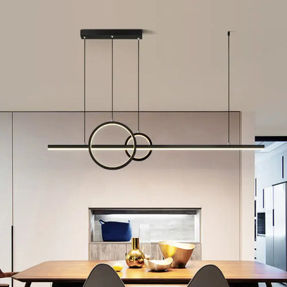 Modern black led ring and line pendant light dining room third gear color