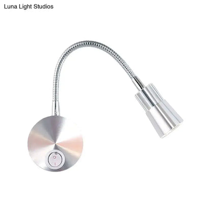 Chrome flexible gooseneck reading light with mini metal shade bedroom