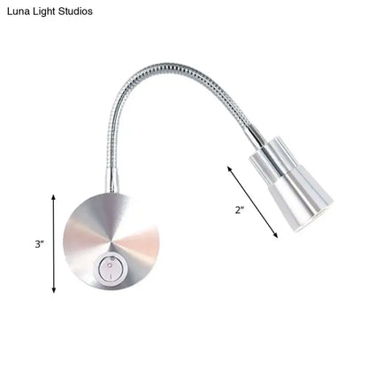 Chrome flexible gooseneck reading light with mini metal shade bedroom