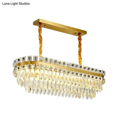 Modern gold led crystal drop oval chandelier dining room light fixture