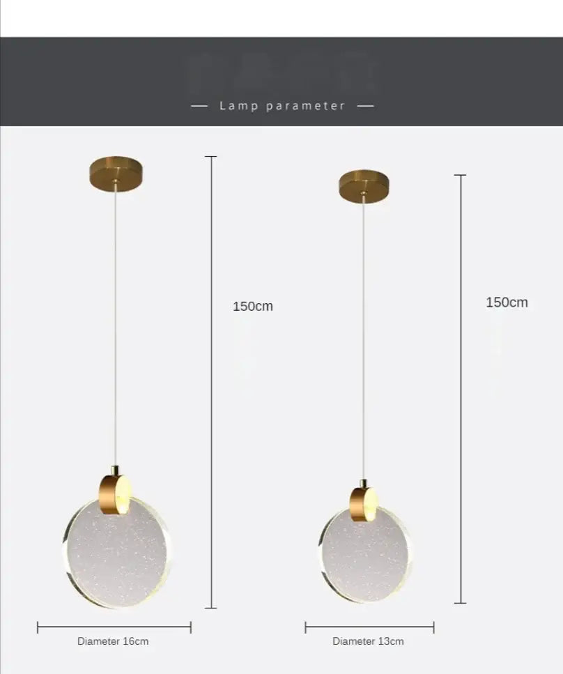 Modern gold led crystal pendant light for bedroom