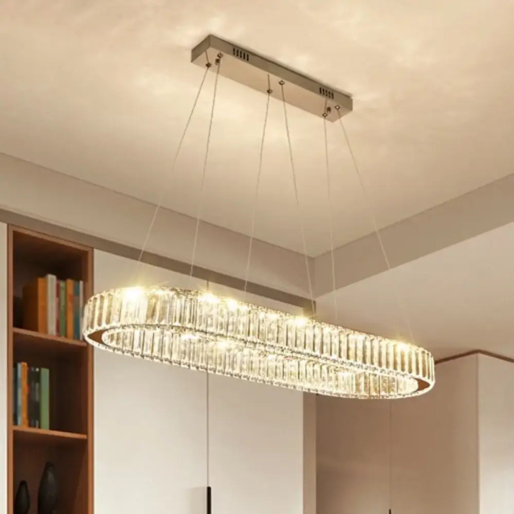 Modern oval gold led crystal stainless steel pendant dining room light