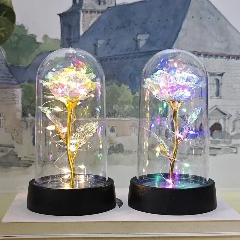 Set of 3 golden eternal rose light glass domes bedroom decor