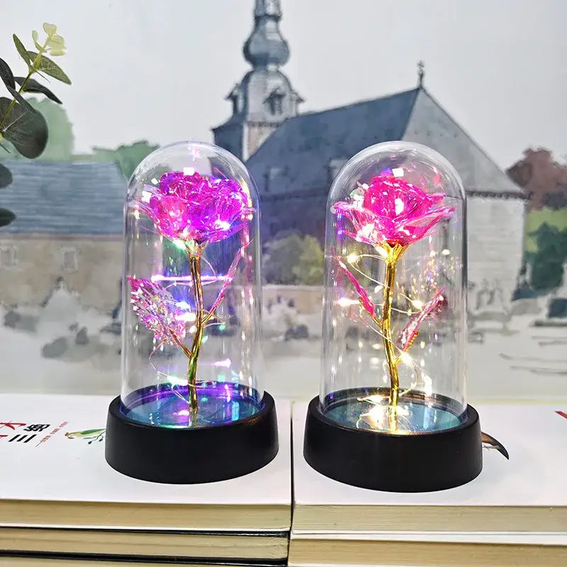 Set of 3 golden eternal rose light glass domes bedroom decor