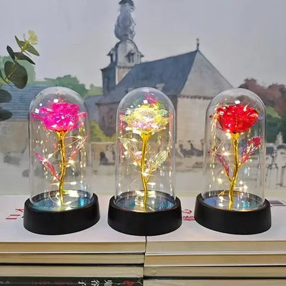Set of 3 golden eternal rose light glass domes bedroom decor