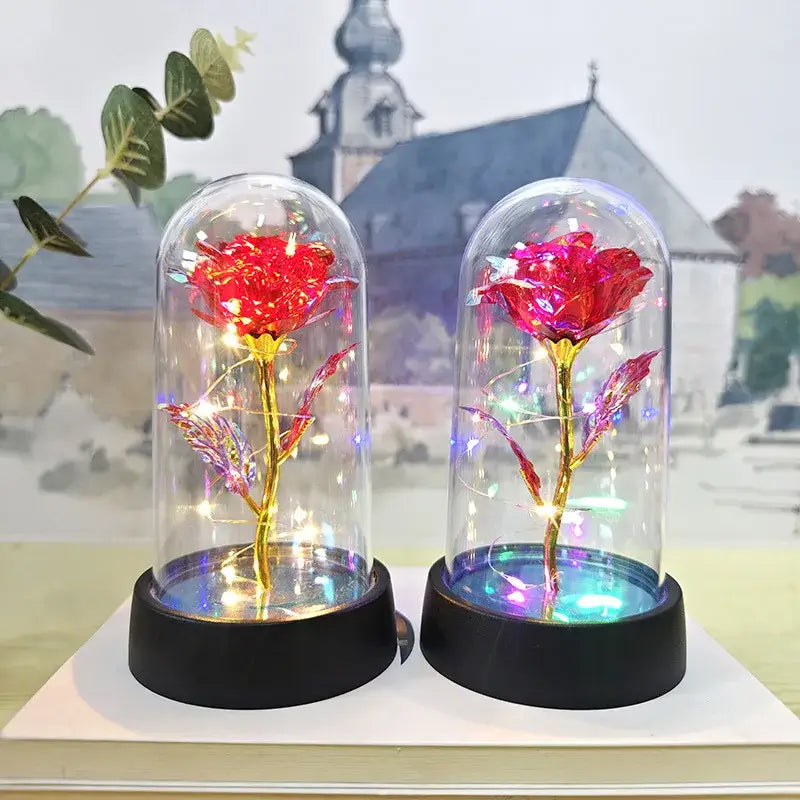 Set of 3 golden eternal rose light glass domes bedroom decor