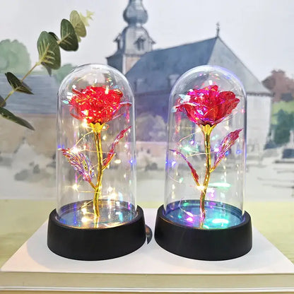 Set of 3 golden eternal rose light glass domes bedroom decor