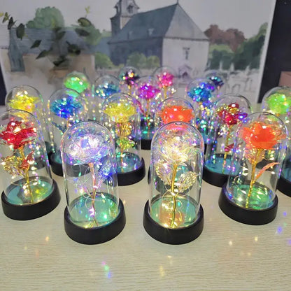 Set of 3 golden eternal rose light glass domes bedroom decor