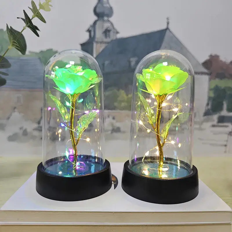 Set of 3 golden eternal rose light glass domes bedroom decor