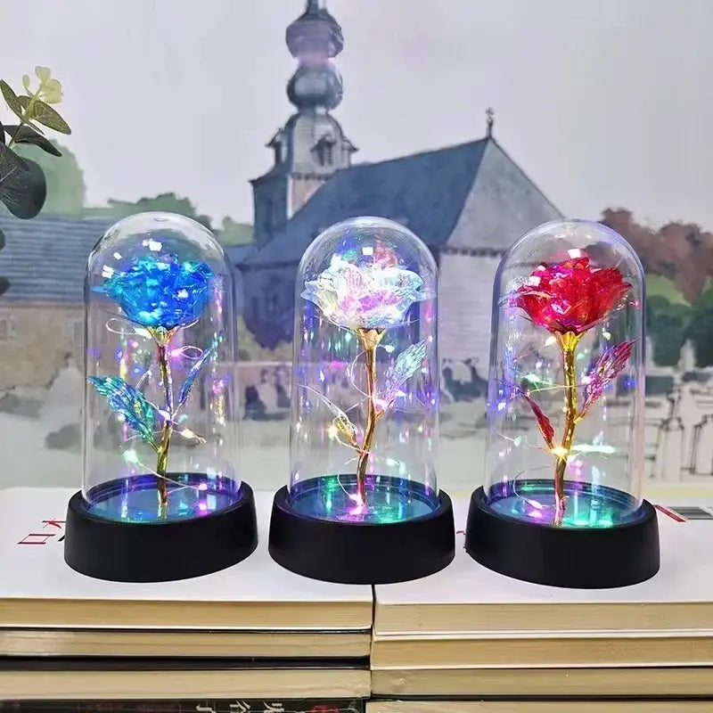 Set of 3 golden eternal rose light glass domes bedroom decor