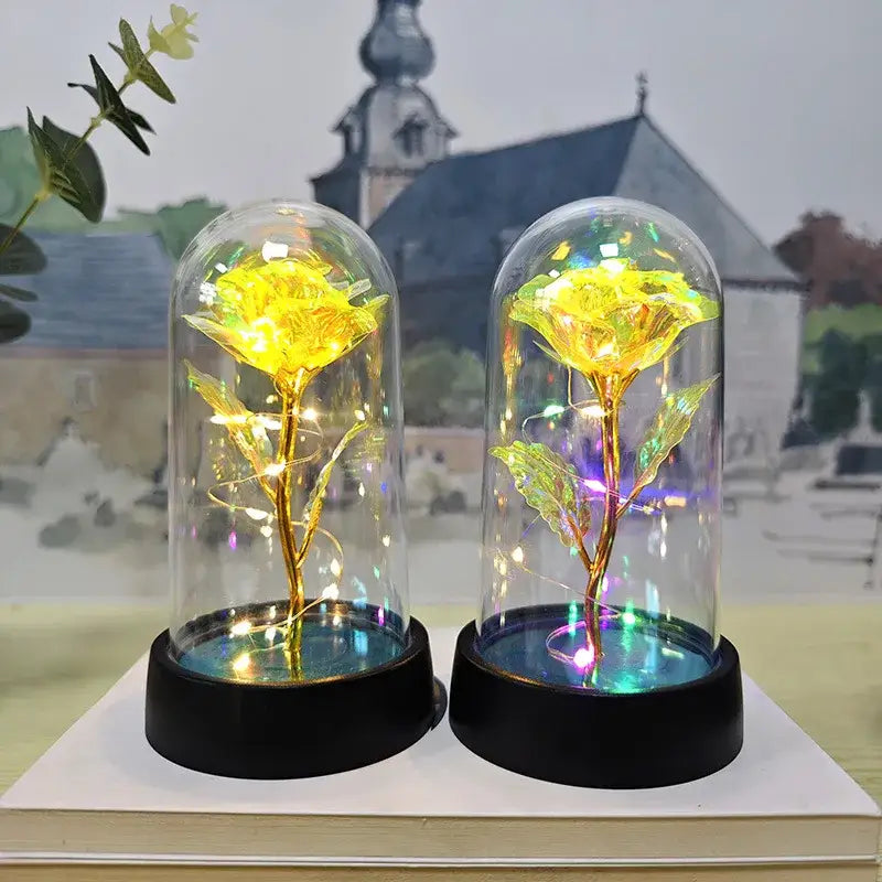 Set of 3 golden eternal rose light glass domes bedroom decor