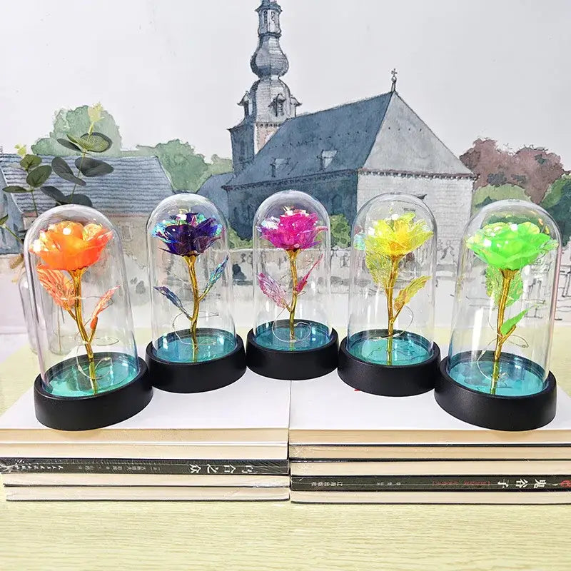 Set of 3 golden eternal rose light glass domes bedroom decor