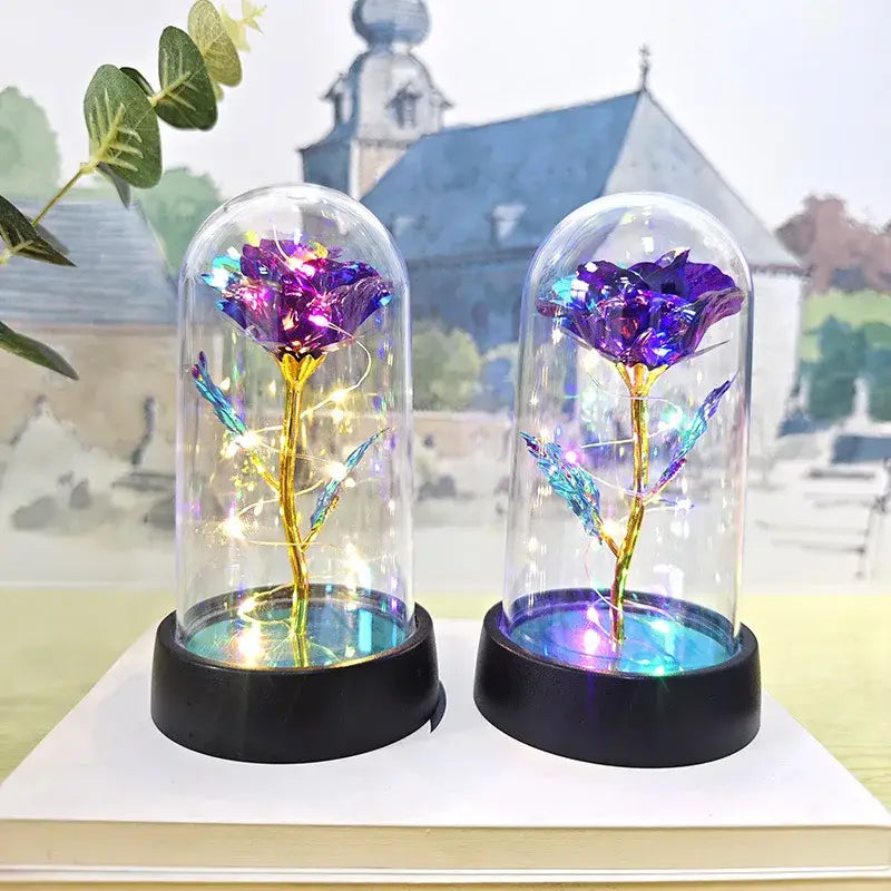 Set of 3 golden eternal rose light glass domes bedroom decor
