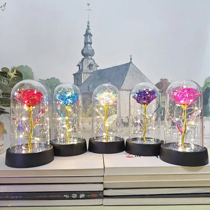 Set of 3 golden eternal rose light glass domes bedroom decor
