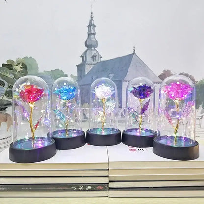 Set of 3 golden eternal rose light glass domes bedroom decor