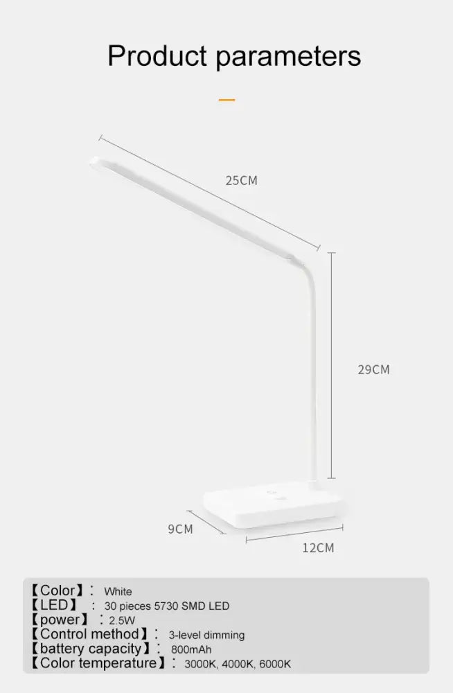 Modern white led foldable desk lamp bedroom touch dimmable light