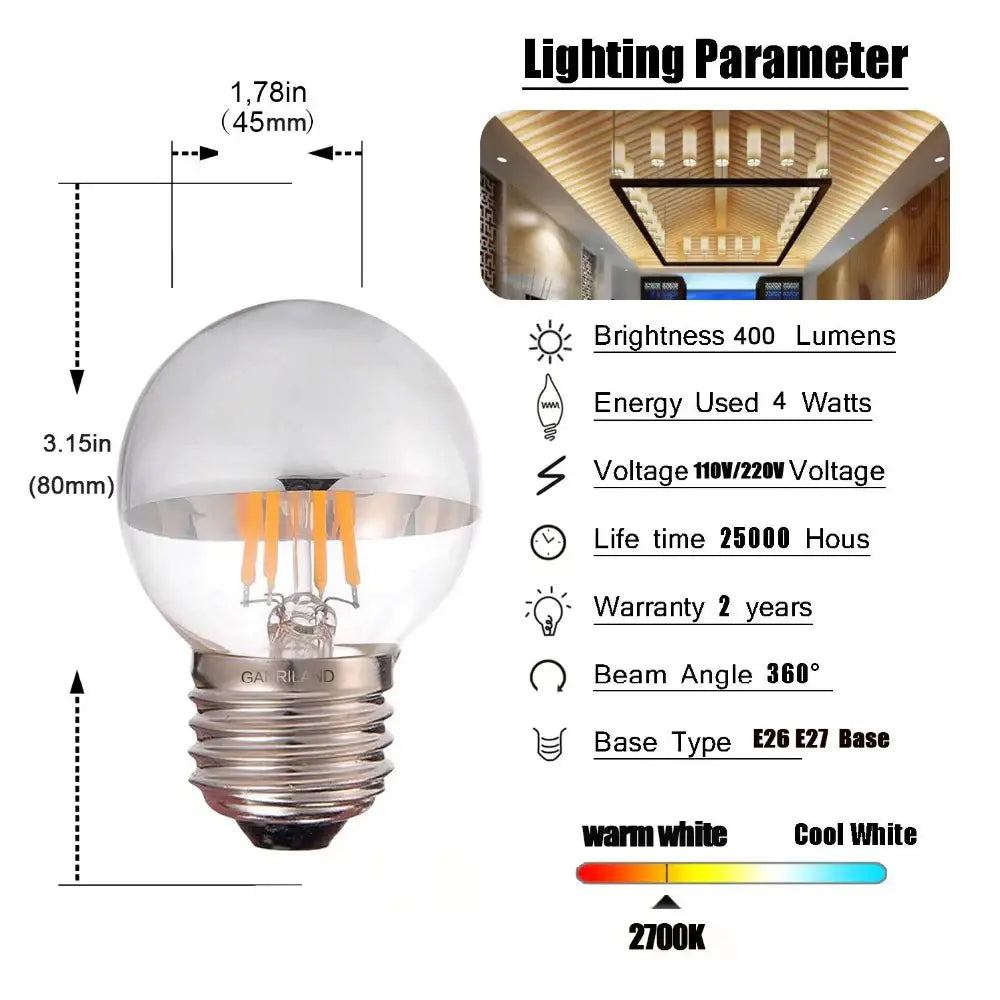 Dimmable silver bowl led g45 globe living room bulb 2700k & 6000k