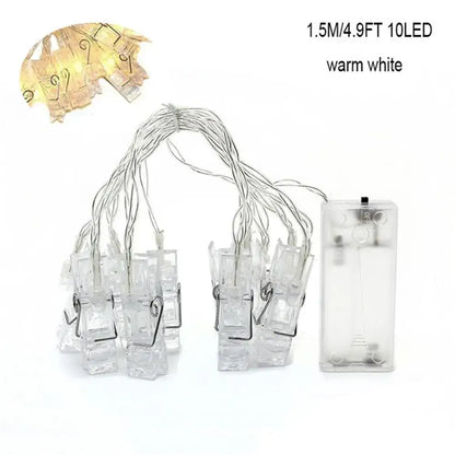 Warm white led garland photo clip string lights for bedroom decor