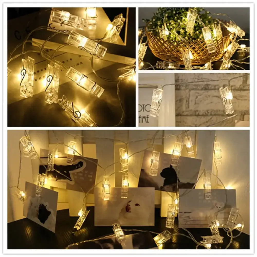 Warm white led garland photo clip string lights for bedroom decor