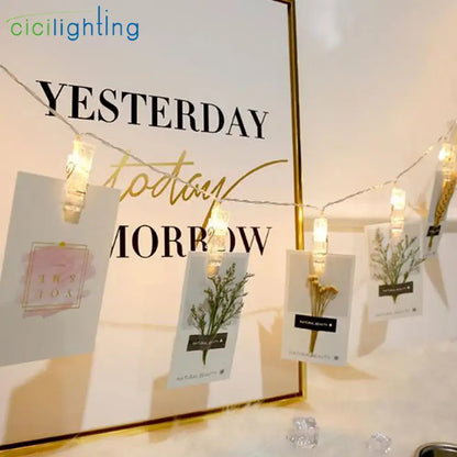 Warm white led garland photo clip string lights for bedroom decor