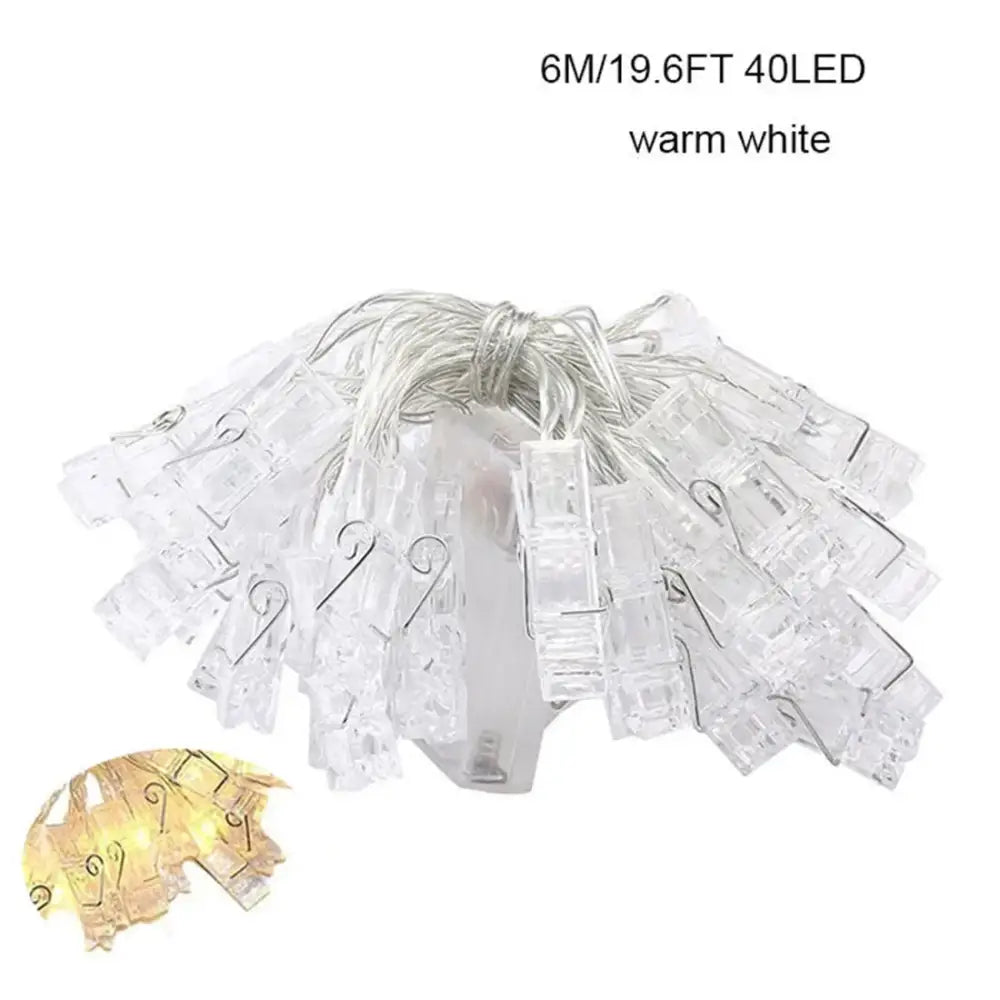 Warm white led garland photo clip string lights for bedroom decor
