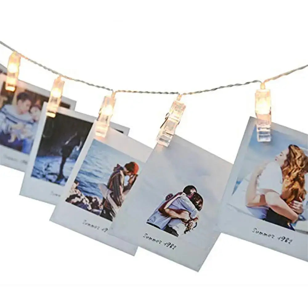 Warm white led garland photo clip string lights for bedroom decor