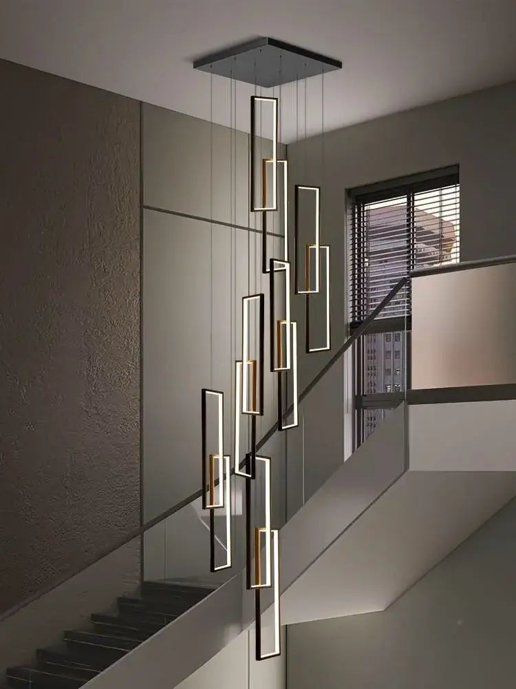 Modern black & gold led geometry stair chandelier