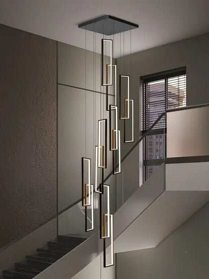 Modern black & gold led geometry stair chandelier
