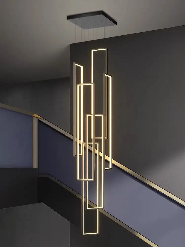 Modern black & gold led geometry stair chandelier