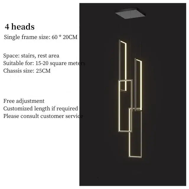 Modern black & gold led geometry stair chandelier