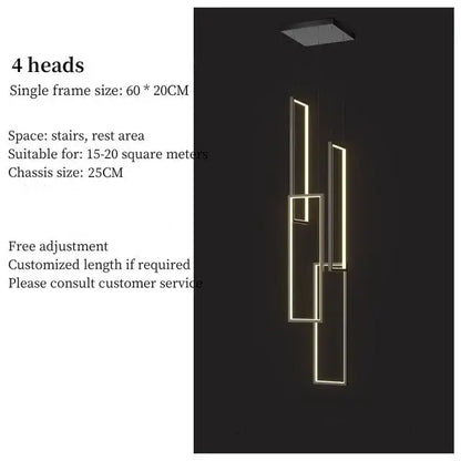 Modern black & gold led geometry stair chandelier