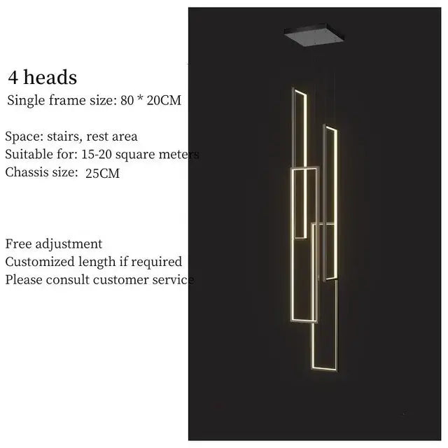 Modern black & gold led geometry stair chandelier