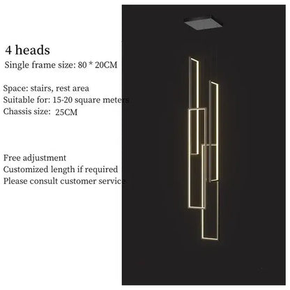 Modern black & gold led geometry stair chandelier
