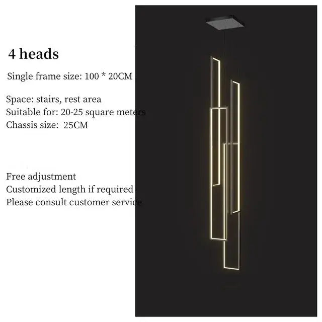 Modern black & gold led geometry stair chandelier
