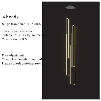 Modern black & gold led geometry stair chandelier
