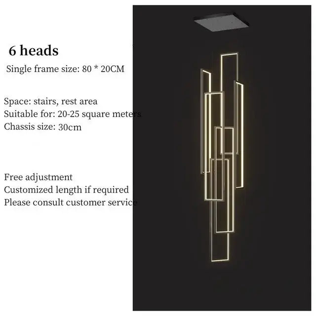 Modern black & gold led geometry stair chandelier
