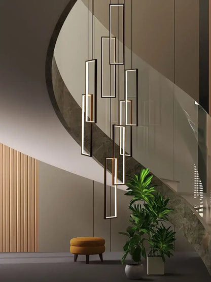 Modern black & gold led geometry stair chandelier
