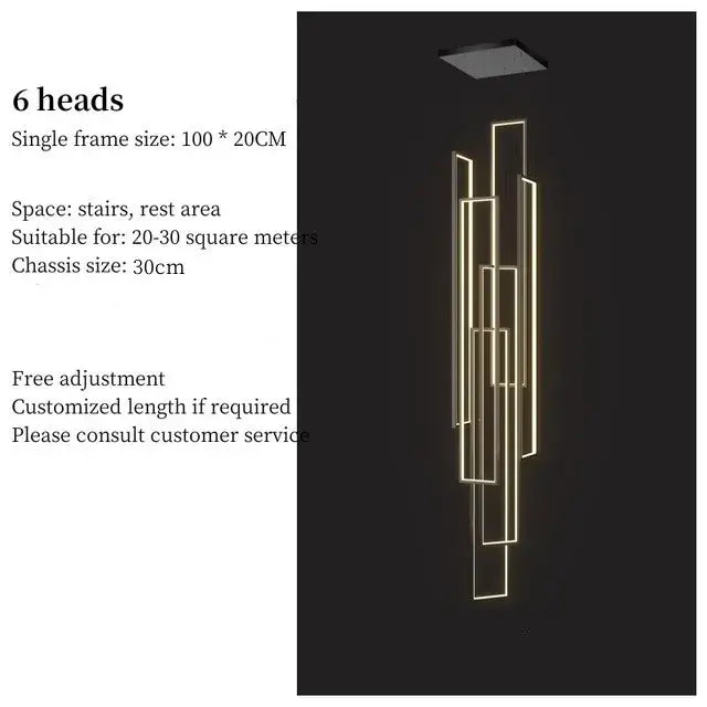 Modern black & gold led geometry stair chandelier