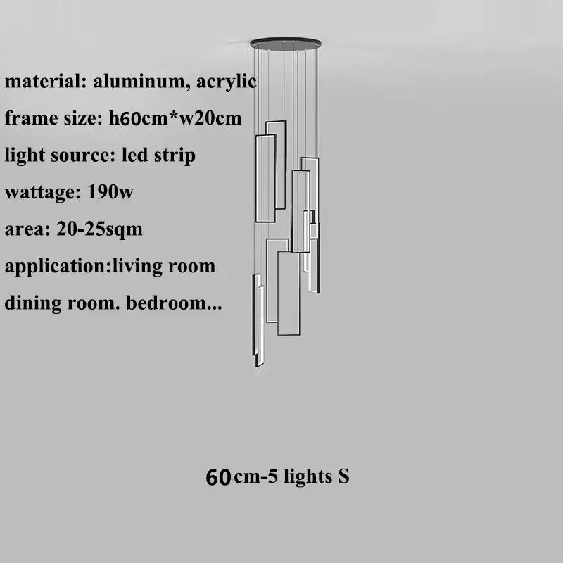 Modern black & gold led geometry stair chandelier