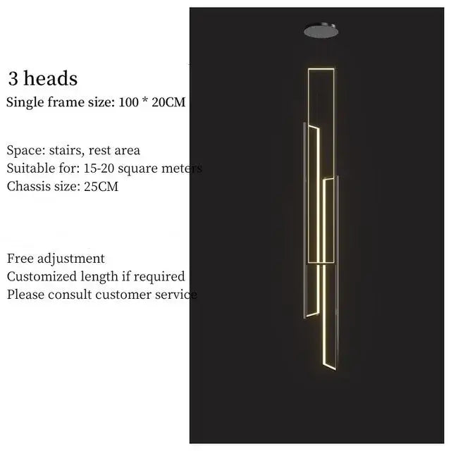 Modern black & gold led geometry stair chandelier