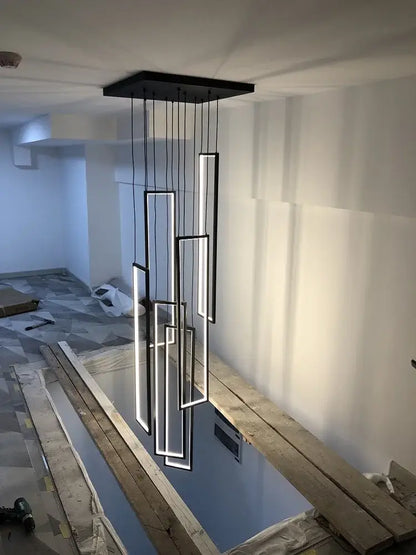 Modern black & gold led geometry stair chandelier